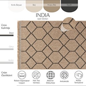 Mocha 669 Siyah Katlama Halı Kilim Mutfak Koridor Yolluk Jüt Hasır Görünüm Dokuma Makine Halı 80x250 cm