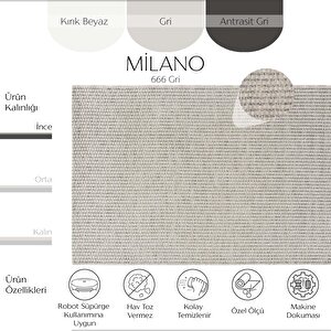 Milano 666 Gri Hasır Doku Halı Kilim Salon Mutfak Koridor Kesme Yolluk Dokuma Makine Halısı 100x150 cm