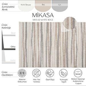 Mikasa Mks 02 Beyaz Bej Yumuşak Dokulu Halı Kilim Salon Koridor Kesme Dokuma Makine Halısı 100x450 cm
