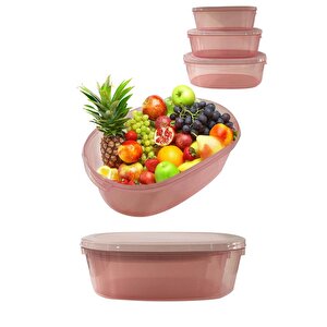 3'lü Oval Erzak Saklama Kabı Pembe