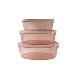 3'lü Oval Erzak Saklama Kabı Pembe