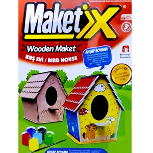 Vip Maket Boyanabi̇li̇r Ahşap Kuş Evi̇ Maketi̇ 6 Renk Akri̇li̇k Boya Ahşap Eği̇ti̇ci̇ Oyuncak Ahşap Boyama