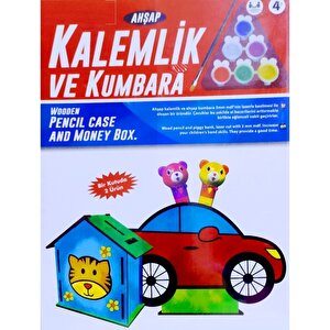 Vip Kali̇te Maket Ahşap Kalemli̇k Ahşap Kumbara Seti̇ 6 Akri̇li̇k Boya Seti̇ Ahşap Arabali Kalemli̇k