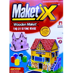 Vip Maket Boyanabi̇li̇r Ahşap Taş Ev 6 Renk Akri̇li̇k Boya Ahşap Eği̇ti̇ci̇ Oyuncak Ahşap Boyama Ahşap Ev