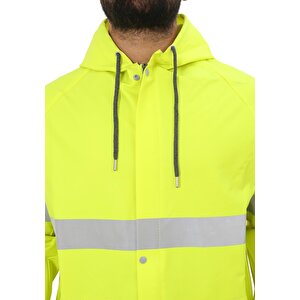 Yüksek Görünümlü Reflektörlü Dikişsiz Fermuarlı Yağmurluk Alt Üst Takım Pvc Su Geçirmez