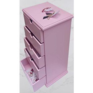 Hobi Erdl 90381 Şifonyer Takı Makyaj Kutusu 5çekmec Parlk Pembe Lake Boya El Yapı
