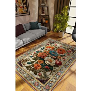 Art Deco Renkli Çiçekler Vintage Halı Görünümlü Dijital Renkli Halı,rustik Çiçekli Halı 120x180 cm