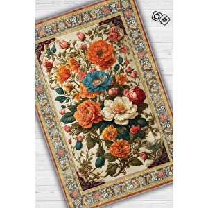 Art Deco Renkli Çiçekler Vintage Halı Görünümlü Dijital Renkli Halı,rustik Çiçekli Halı 120x180 cm