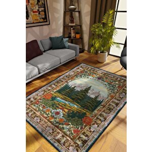 Art Deco Ladin Ağacı Vintage Halı Görünümlü Dijital Baskı Renkli Halı,rustik Çiçekli Halı 160x240 cm