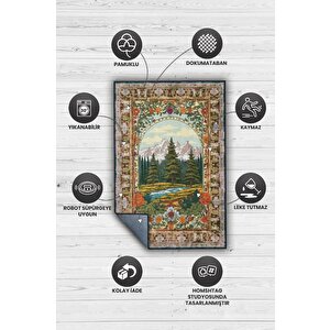 Homshtag Art Deco Ladin Ağacı Vintage Halı Görünümlü Dijital Baskı Renkli Halı,rustik Çiçekli Halı