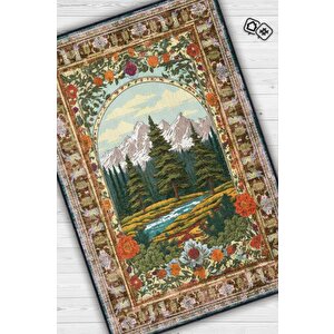 Art Deco Ladin Ağacı Vintage Halı Görünümlü Dijital Baskı Renkli Halı,rustik Çiçekli Halı 120x180 cm