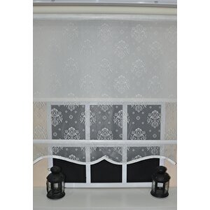 Çift Mekanizmalı Kirli Beyaz Damask Tül Perde Ve Ekru Stor Perde Stb45252-v01 200x200 cm