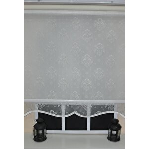 Çift Mekanizmalı Kirli Beyaz Damask Tül Perde Ve Ekru Stor Perde Stb45252-v01 110x260 cm