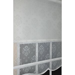 Çift Mekanizmalı Kirli Beyaz Damask Tül Perde Ve Ekru Stor Perde Stb45252-v01 100x260 cm