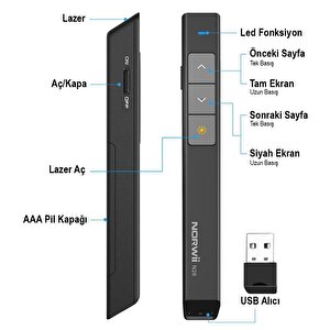 Norwii N26 2.4ghz Usb Kablosuz Profesyonel Sunum Kumandası (100m Kırmızı Lazer Menzil)