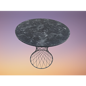 Masa 17445 Opti̇maly Tel Sepet Pota Model Metal Çelik Siyah Mermer Tabla El Yapım