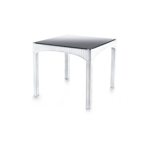 Sy-2576 Beyaz Rattan Kare Kapalı Camlı Temperli Masa 82439