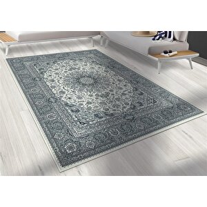 İpeksi Yumuşak Bambu Halı Su Ve Leke Tutmaz Klasik Desenli Gri Beyaz Halı 100x150 cm