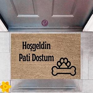 Kapı Önü Paspası Dekoratif Dijital Baskı Hoşgeldin Pati Dostum P-2422