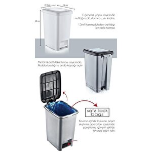 Sy4280 10 Lt Slim Pedallı Gri Plastik Çöp Kova Siyah Kapak