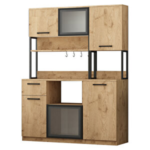 Leny 2+1 Modüllü 3 Kapaklı Çok Amaçlı Kahve Köşesi Dolabı Meşe Meşe