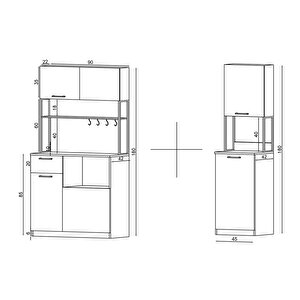 Eymense Leny 2+1 Modüllü 3 Kapaklı Çok Amaçlı Kahve Köşesi Dolabı Meşe