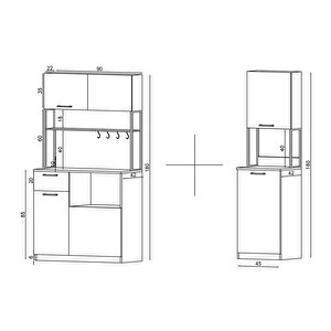 Eymense Leny 2+1 Modüllü 3 Kapaklı Çok Amaçlı Kahve Köşesi Dolabı Aytaşı