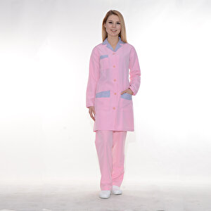 Formteks Bayan Temizlik Önlük Pembe Çizgi Garnili 4XL