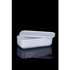Pure White Tekli Dikdörtgen Kapaklı Porselen Kase 18x9x5 Cm Sct-010877