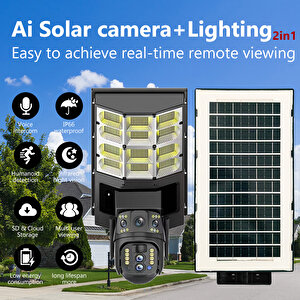 Av-sl400w 4mp 2 Kameralı Wifi Solar Panelli Sokak Lambası Büyük Boy