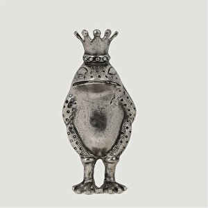 Metal Silver Çiçekli Kurbağa 12*15*29 Cm