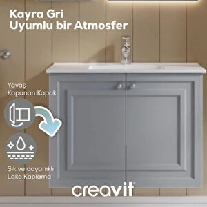 Kayra Lavabo Dolabı Kapaklı Mat Gri