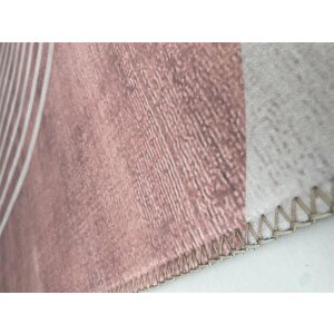 Bambu Halı İpeksi Yumuşak Su Ve Leke Tutmayan Elips Desenli Krem Renkli Halı 75x250 mm