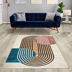 Bambu Halı İpeksi Yumuşak Su Ve Leke Tutmayan Elips Desenli Krem Renkli Halı 100x150 cm