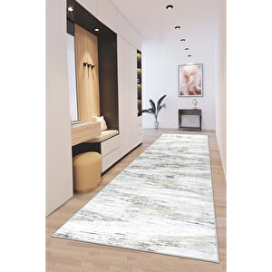 Dijital Kaymaz Yıkanabilir Modern Gri̇ Mutfak Halısı Salon Halısı Yolluk 140x250 cm