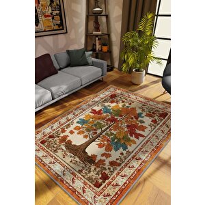 Homshtag Art Deco Çınar Ağacı Vintage Halı Görünümlü Dijital Baskı Renkli Halı,rustik Çiçekli Halı