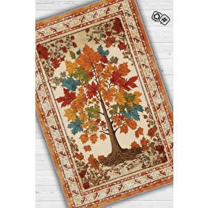Homshtag Art Deco Çınar Ağacı Vintage Halı Görünümlü Dijital Baskı Renkli Halı,rustik Çiçekli Halı