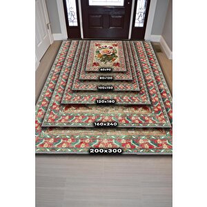 Homshtag Art Deco Gül Çiçeği Vintage Halı Görünümlü Dijital Baskı Renkli Halı,rustik Çiçekli Halı
