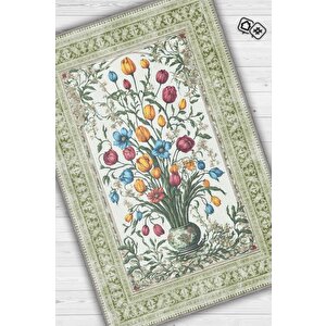Homshtag Art Deco Tomurcuk Çiçeği Vintage Halı Görünümlü Baskı Renkli Halı Rustik Çiçekli Halı
