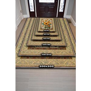 Homshtag Art Deco Ay Çiçeği Vintage Halı Görünümlü Dijital Baskı Çok Renkli Halı,rustik Çiçekli Halı