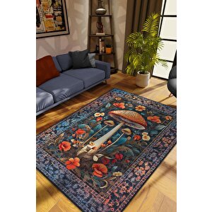 Art Deco Mantar Vintage Halı Görünümlü Dijital Baskı Renkli Halı Rustik Çiçekli Halı 120x180 cm