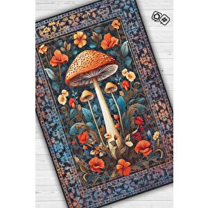 Art Deco Mantar Vintage Halı Görünümlü Dijital Baskı Renkli Halı Rustik Çiçekli Halı 120x180 cm