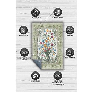 Homshtag Art Deco Tomurcuk Çiçeği Vintage Halı Görünümlü Baskı Renkli Halı Rustik Çiçekli Halı