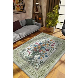 Art Deco Tomurcuk Çiçeği Vintage Halı Görünümlü Baskı Renkli Halı Rustik Çiçekli Halı 200x300 cm