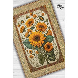 Art Deco Ay Çiçeği Vintage Halı Görünümlü Dijital Baskı Çok Renkli Halı,rustik Çiçekli Halı 120x180 cm