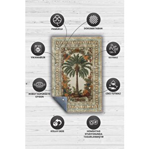 Homshtag Art Deco Palmiye Ağacı Vintage Halı Görünümlü Dijital Baskı Renkli Halı,rustik Çiçekli Halı