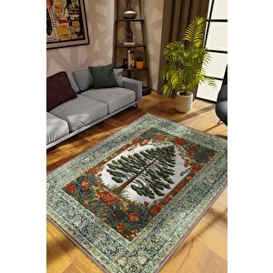 Homshtag Art Deco Çam Ağacı Vintage Halı Görünümlü Dijital Baskı Renkli Halı,rustik Çiçekli Halı