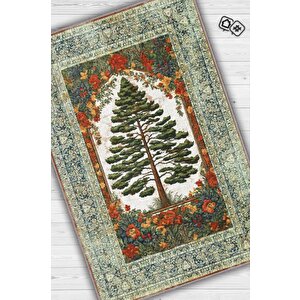 Homshtag Art Deco Çam Ağacı Vintage Halı Görünümlü Dijital Baskı Renkli Halı,rustik Çiçekli Halı