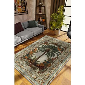 Art Deco Palmiye Ağacı Vintage Halı Görünümlü Dijital Baskı Renkli Halı,rustik Çiçekli Halı 80x120 cm