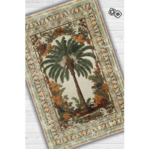 Art Deco Palmiye Ağacı Vintage Halı Görünümlü Dijital Baskı Renkli Halı,rustik Çiçekli Halı 80x120 cm